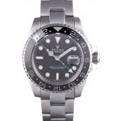 Rolex GMT Stainless Steel Bracelet with Black Enamel Bezel and Black Dial 621571