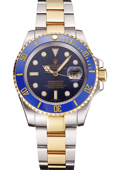 Imitation Swiss Rolex Submariner Blue Dial And Bezel Two Tone Steel ...